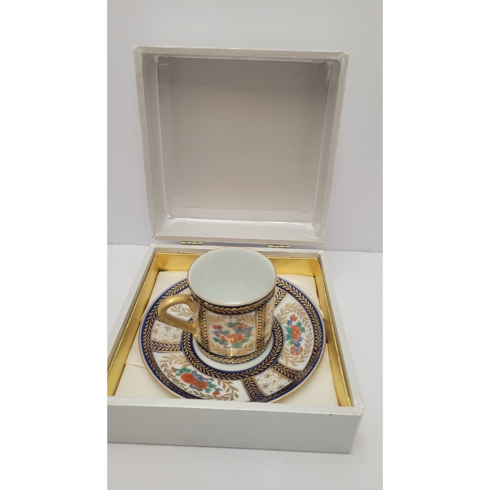 Royal Imari Kisen Arita Japan Porcelain Demitasse Cup Saucer Boxed Gold